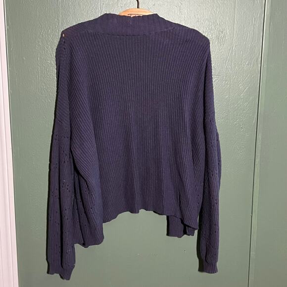 LOFT Navy Open Front Ribbed Cardigan Sweater Size Large - Picture 5 of 5